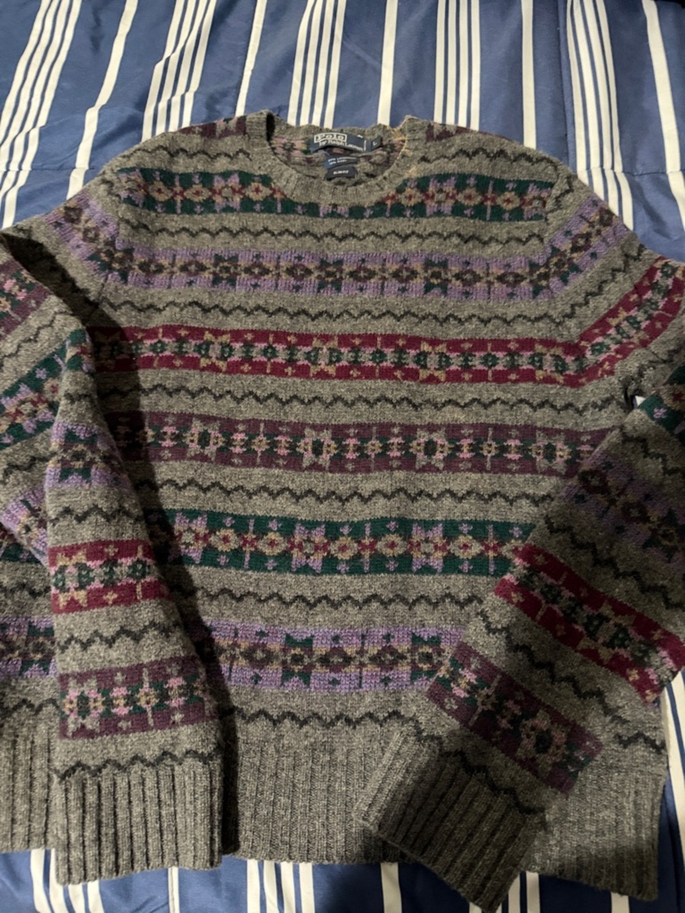 Polo by Ralph Lauren Gray Fair Isle Crewneck Sweater